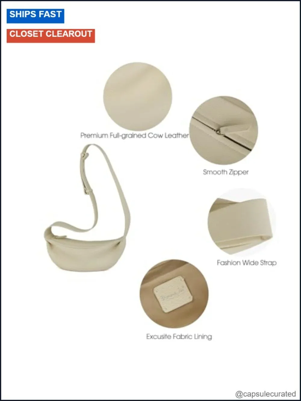 Genuine Leather Sling Bag Crossbody Hobo Minimalist Wide Strap